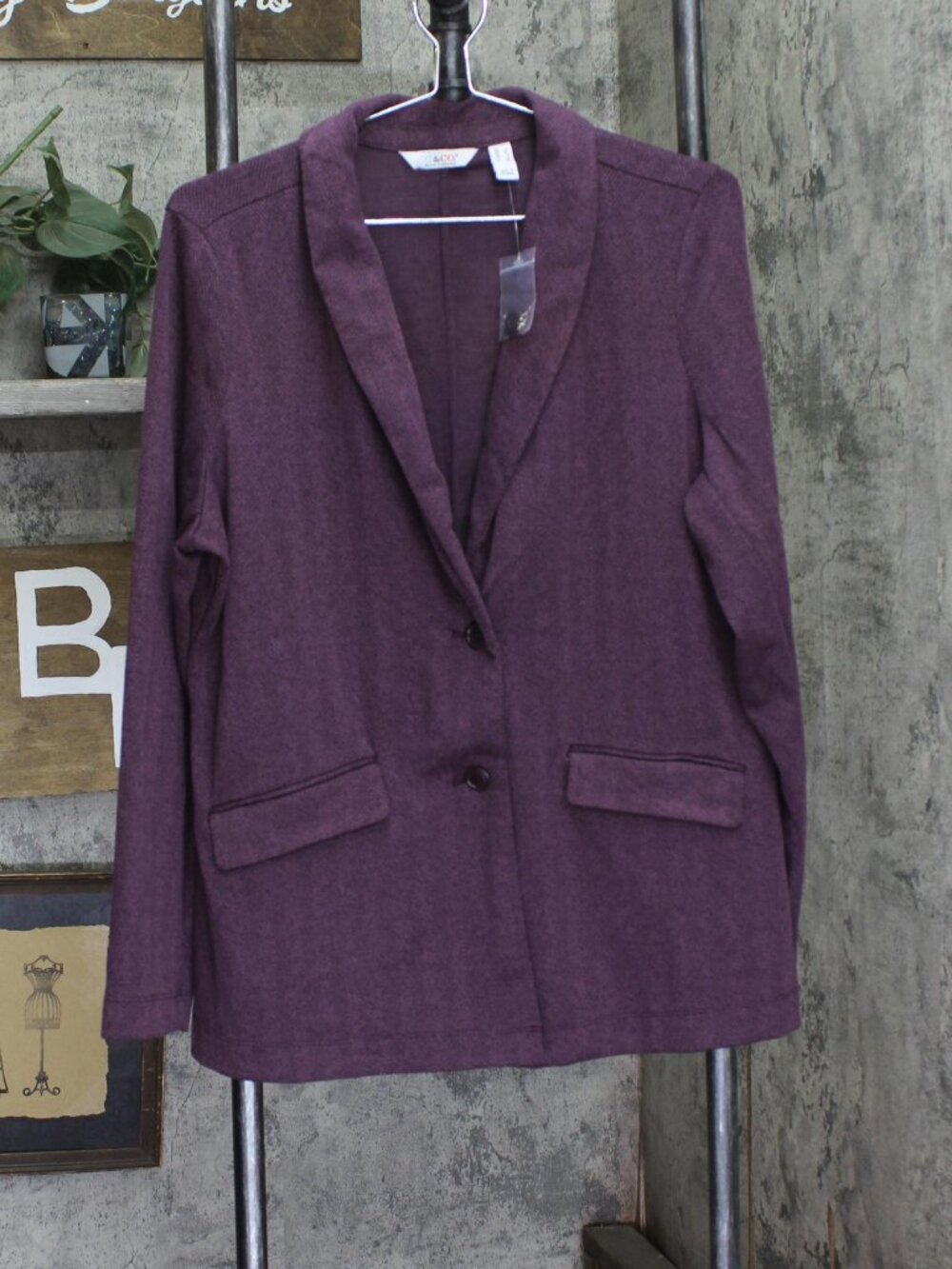 Denim & Co. Purple Denim Co Knit Jacquard Blazer Jacket A703373 Deep Sz L
